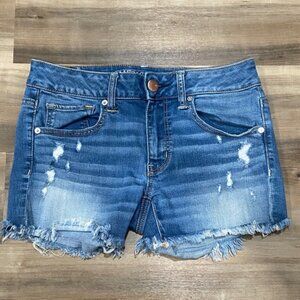 American Eagle Outfitters Blue Distressed Jean Shorts